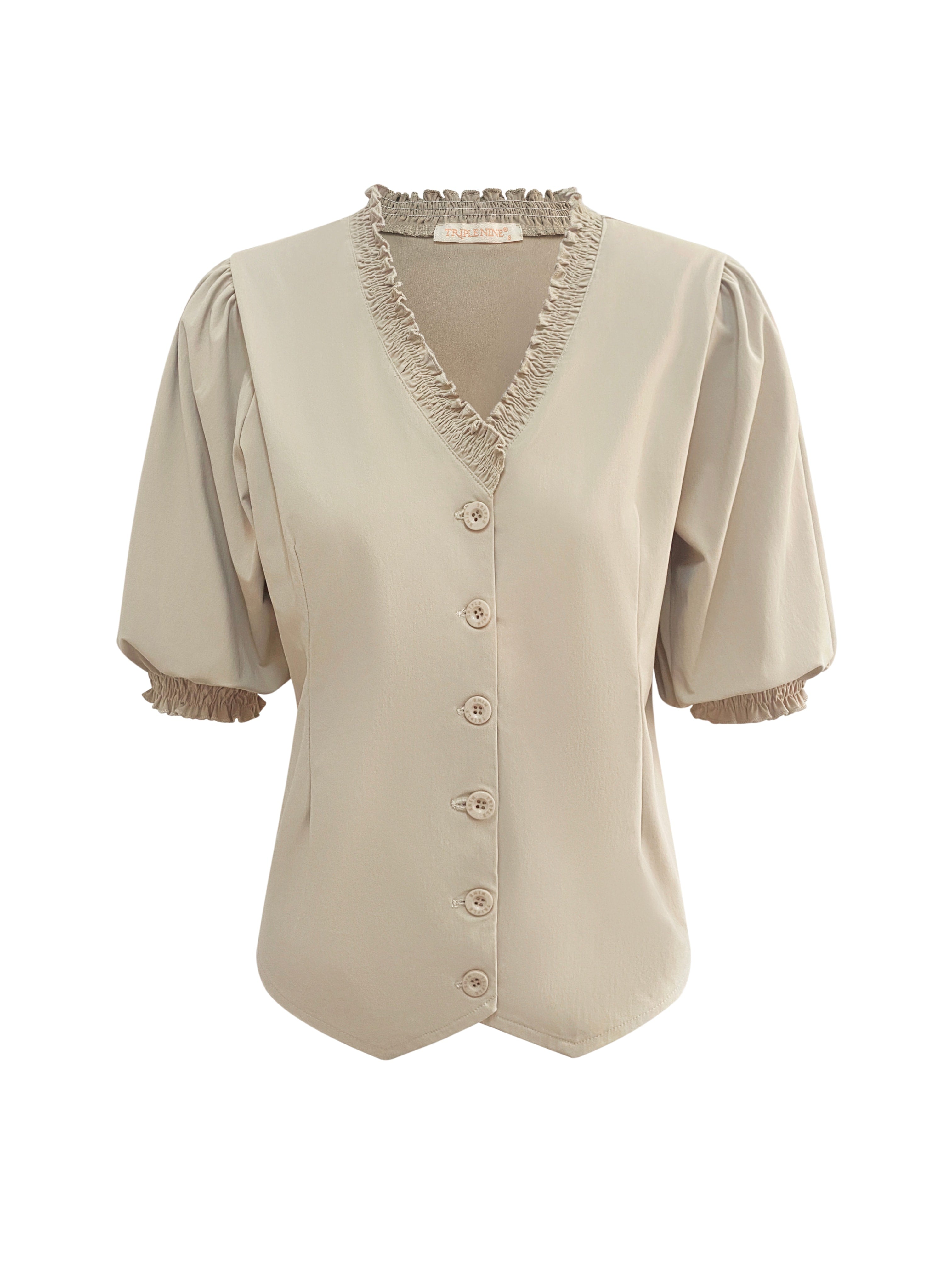 Blouse Short Sleeves BLS5933 Beige — Triple Nine